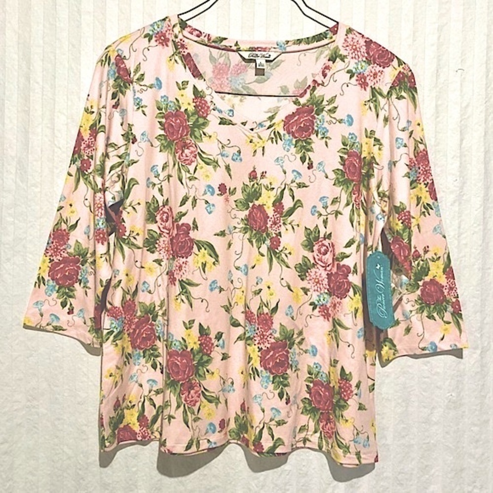 The Pioneer Woman NWT Pink Floral 3/4 Sleeve Blouse, size Large - Picture 2 of 8
